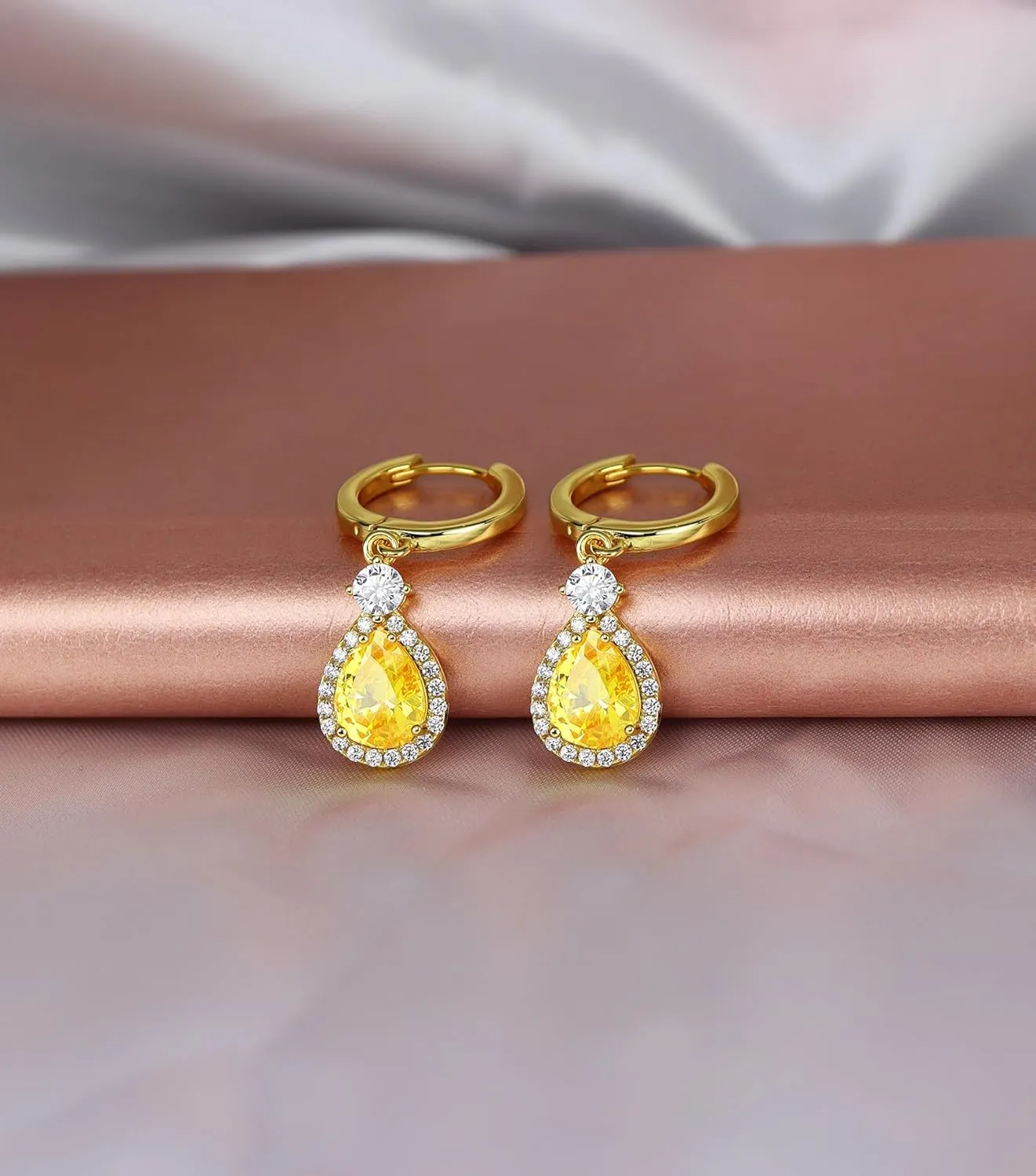 925 Sterling Silver Hoop Earrings 18k Gold Plated Wedding Dangle Birthday Stone Eardrop for Women