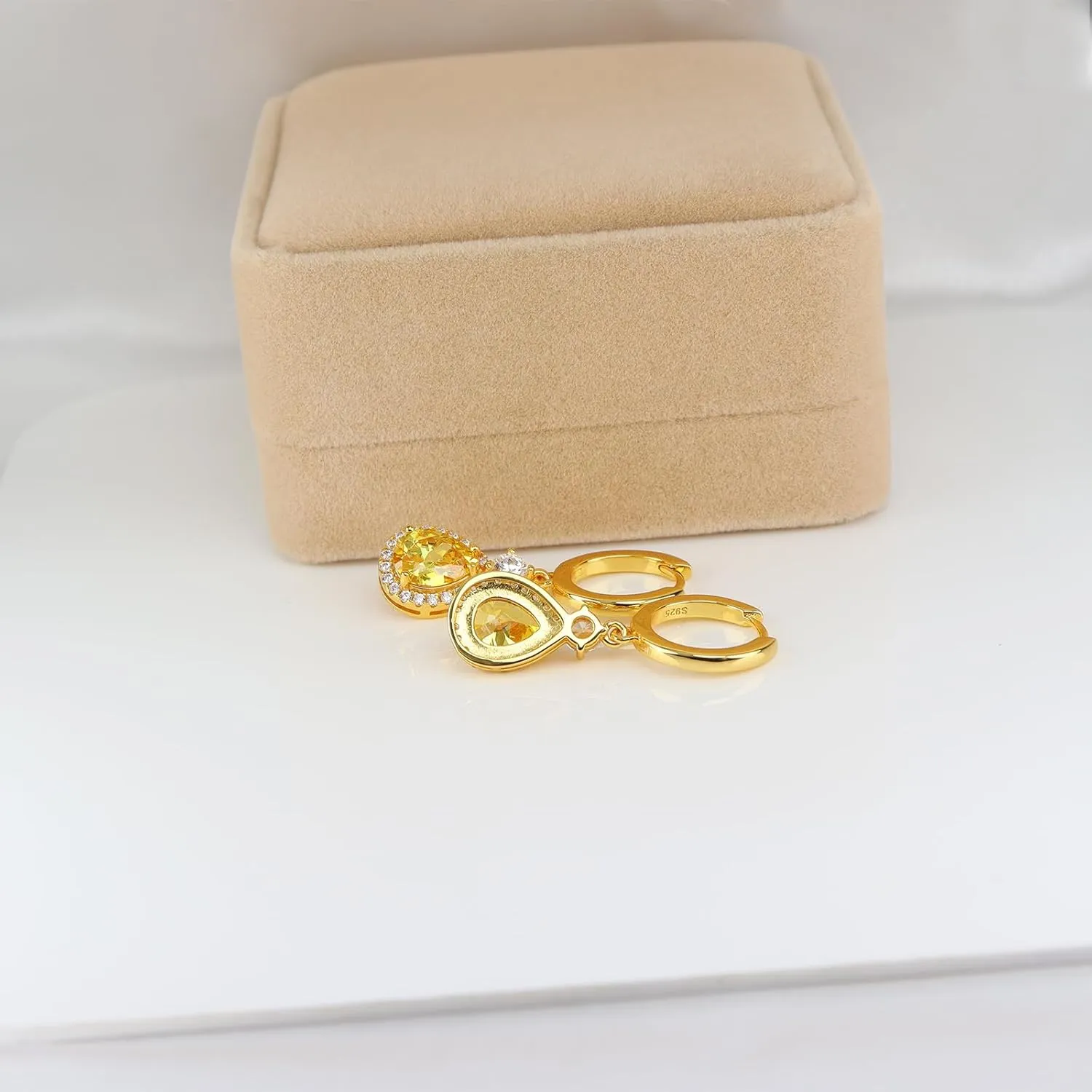 925 Sterling Silver Hoop Earrings 18k Gold Plated Wedding Dangle Birthday Stone Eardrop for Women