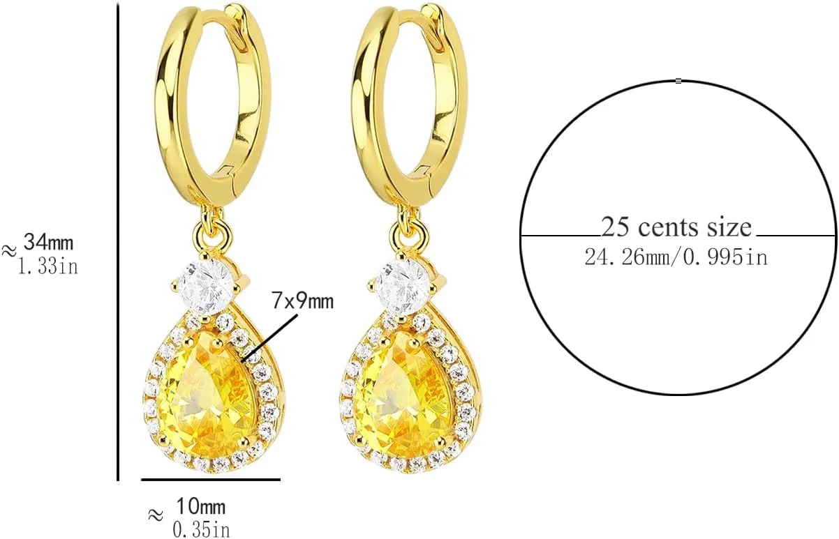 925 Sterling Silver Hoop Earrings 18k Gold Plated Wedding Dangle Birthday Stone Eardrop for Women