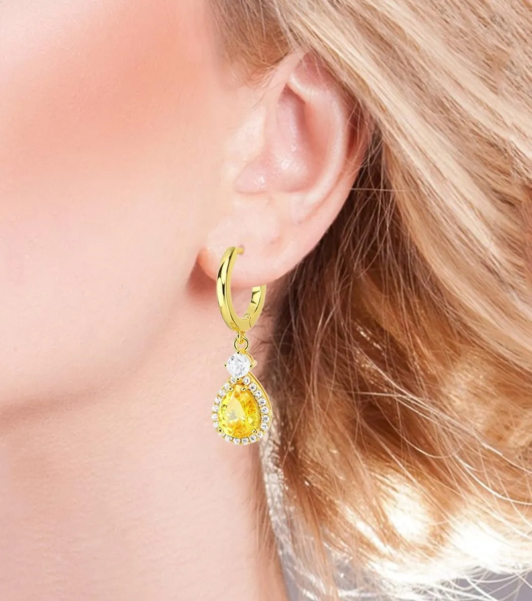 925 Sterling Silver Hoop Earrings 18k Gold Plated Wedding Dangle Birthday Stone Eardrop for Women