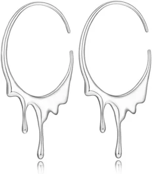 925 Sterling Silver Hypoallergenic C-Shaped Hoop Earrings for Women Metal Melting and Dripping Shaped Fashion Jewelry