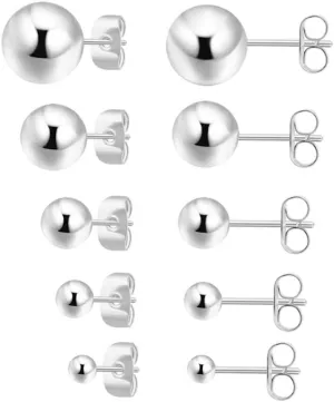 925 Sterling Silver Stud Earrings for Women, Sterling Silver Earrings Tiny Stud Earrings for Multiple Piercings 5 Pairs Different Sizes Silver Stud Earrings Set 2mm 3mm 4mm 5mm 6mm