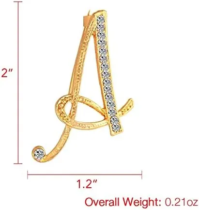 A-Z Lette Brooch 26 Initial Pins Gold Plated Metal Brooches - Clear Crystal Rhinestone Brooch Breastpin for Women
