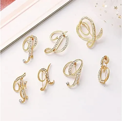 A-Z Lette Brooch 26 Initial Pins Gold Plated Metal Brooches - Clear Crystal Rhinestone Brooch Breastpin for Women