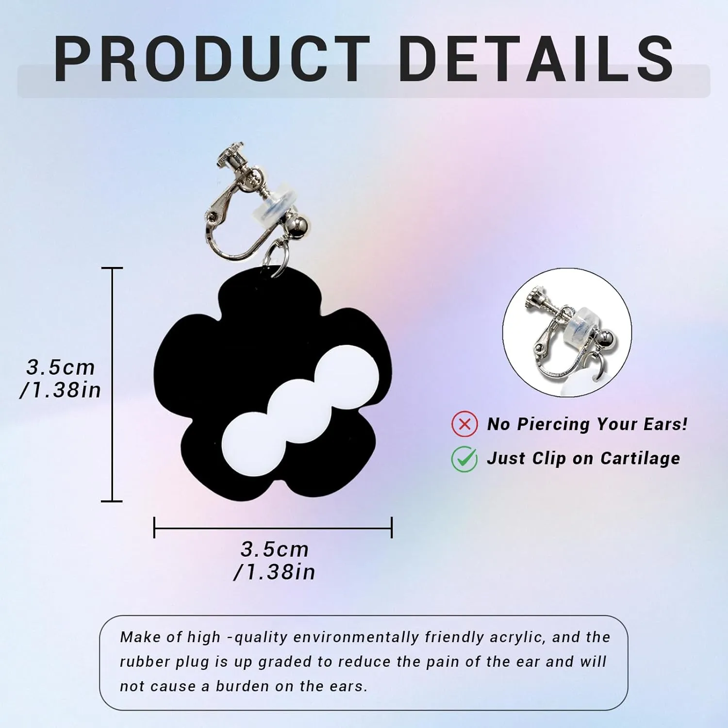 Acrylic Clip On Earrings for Women, Colorful Clip On Drop Dangle Earrings Fashion Unique Earrings Non Pierced Clip Earrings for Birthday Women's Day Mother's Day Gift