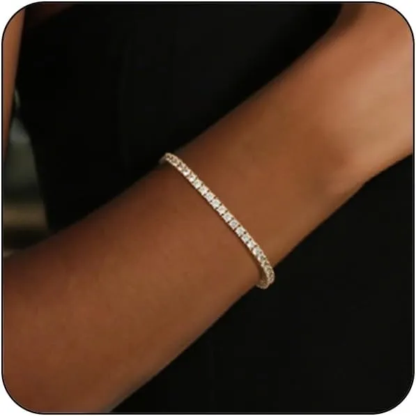Adjustable Tennis Bracelets for Women Gold/Silver Dainty 14K Gold Plated Cubic Zirconia Bracelets for Women CZ Bling Diamond Bracelet for Prom Wedding