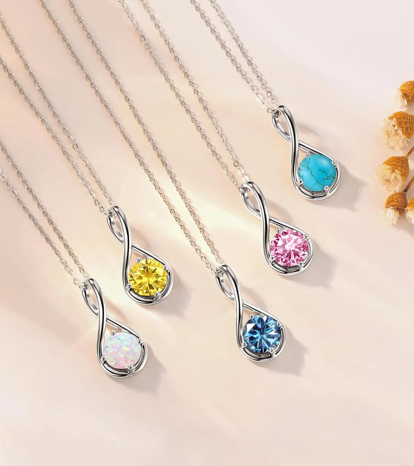 AINUOSHI Birthstone Necklace for Women Sterling Silver 2CT Genuine or Created Gemstone Dainty Infinity Pendant Necklace Fine Jewelry Anniversary Birthday Christmas Mothers Day Gifts for Mom Wife