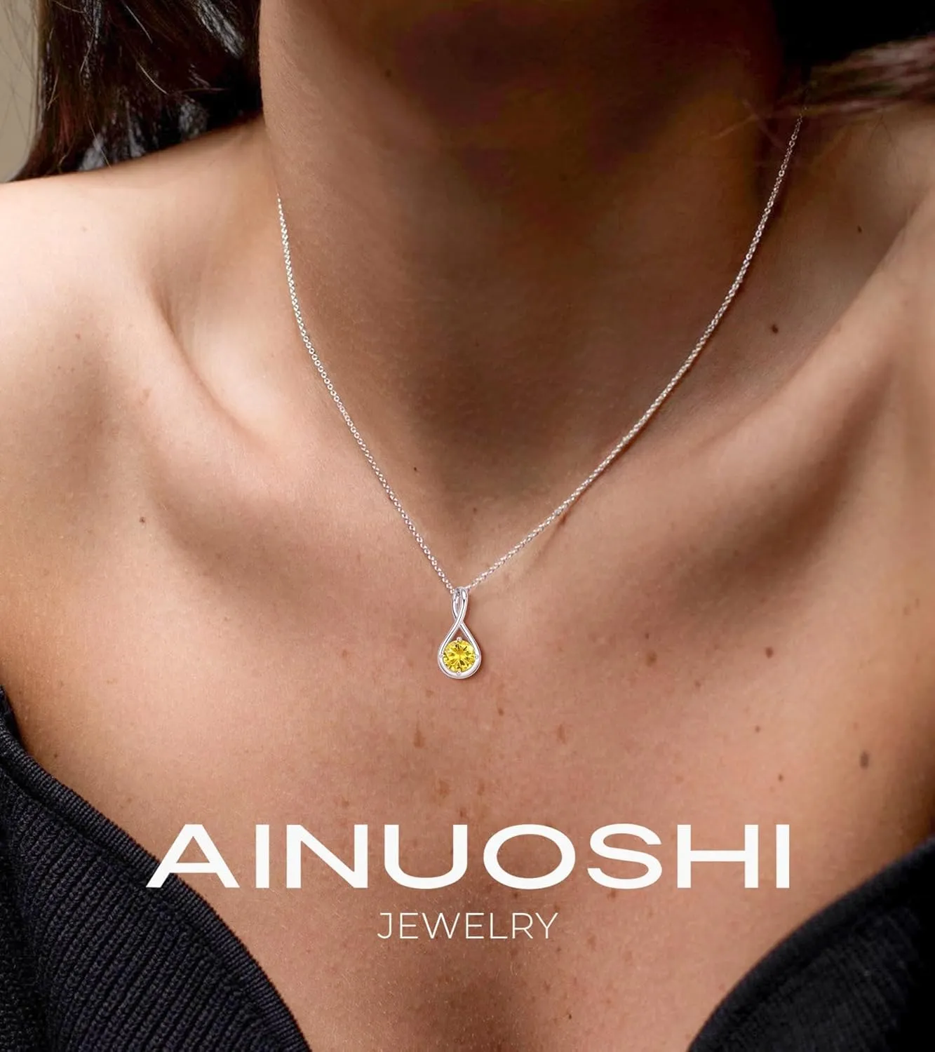 AINUOSHI Birthstone Necklace for Women Sterling Silver 2CT Genuine or Created Gemstone Dainty Infinity Pendant Necklace Fine Jewelry Anniversary Birthday Christmas Mothers Day Gifts for Mom Wife