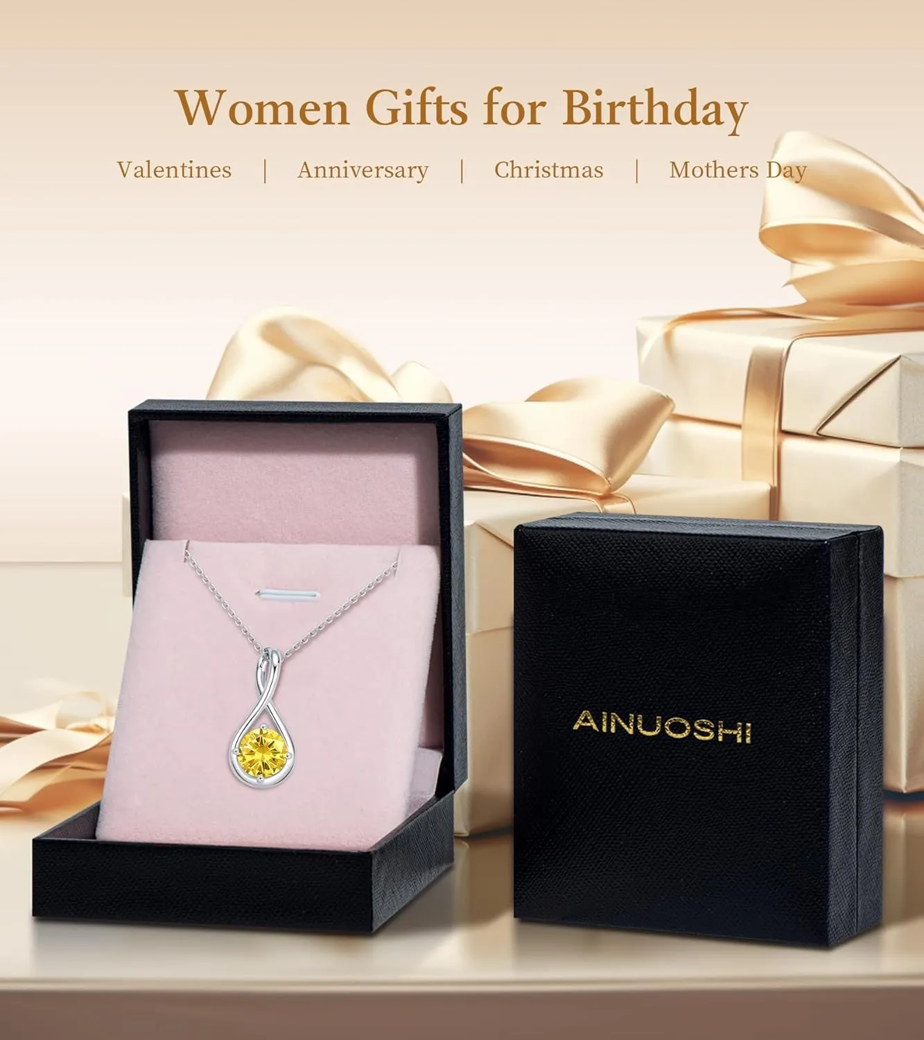 AINUOSHI Birthstone Necklace for Women Sterling Silver 2CT Genuine or Created Gemstone Dainty Infinity Pendant Necklace Fine Jewelry Anniversary Birthday Christmas Mothers Day Gifts for Mom Wife