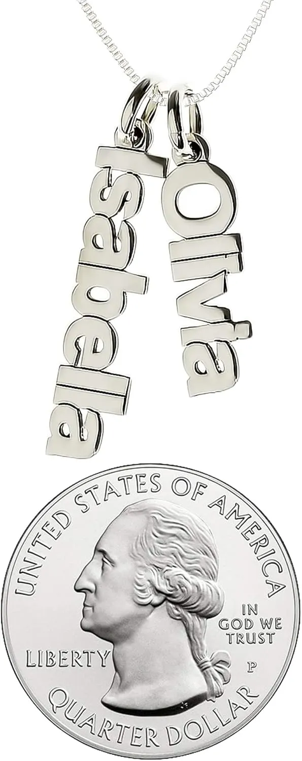 AJ's Collection Personalized Double Sidelong Nameplate Sterling Silver Necklace. Customize Two Charms. Choice of Sterling Silver Chain. Keep The Key to Your Heart, Close to Your Heart for Couples.