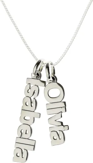 AJ's Collection Personalized Double Sidelong Nameplate Sterling Silver Necklace. Customize Two Charms. Choice of Sterling Silver Chain. Keep The Key to Your Heart, Close to Your Heart for Couples.