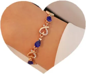 Aluinn Blue Crystal Bracelet Wedding Bridal Bracelet Brides Bridesmaids Classic Teardrop Bracelet for Women