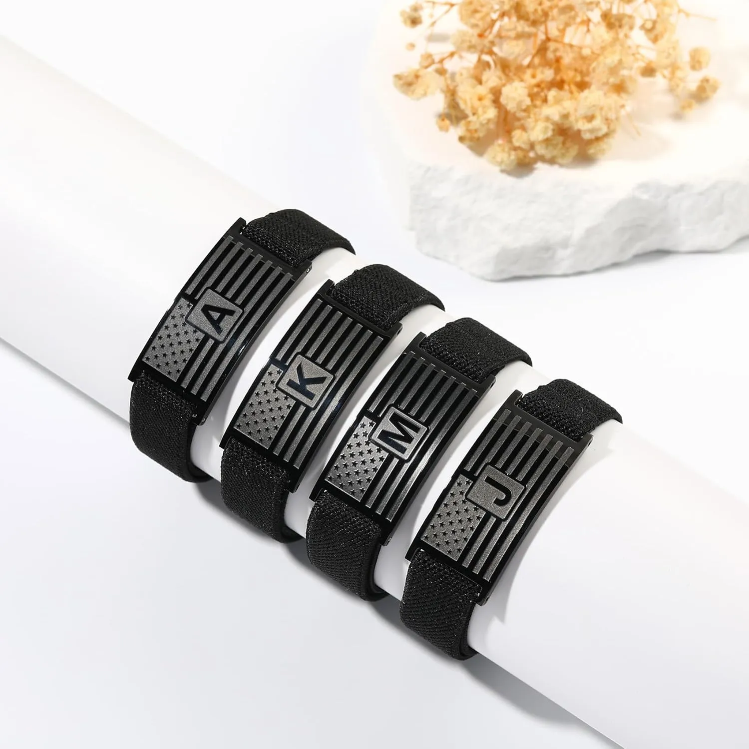 American Flag Initial Bracelet for Men Boys, Stainless Steel A-Z Letter Charm Bracelets Adjustable Patriotic Jewelry Graduation Gifts for Kids Teen Boy