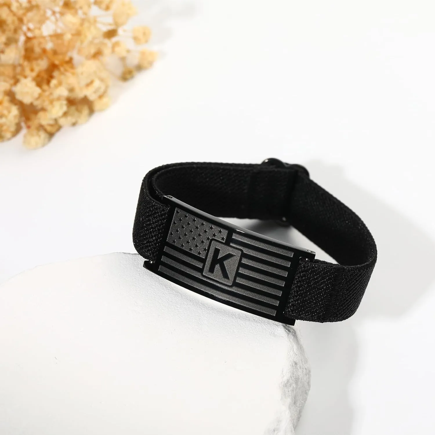 American Flag Initial Bracelet for Men Boys, Stainless Steel A-Z Letter Charm Bracelets Adjustable Patriotic Jewelry Graduation Gifts for Kids Teen Boy