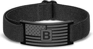 American Flag Initial Bracelet for Men Boys, Stainless Steel A-Z Letter Charm Bracelets Adjustable Patriotic Jewelry Graduation Gifts for Kids Teen Boy