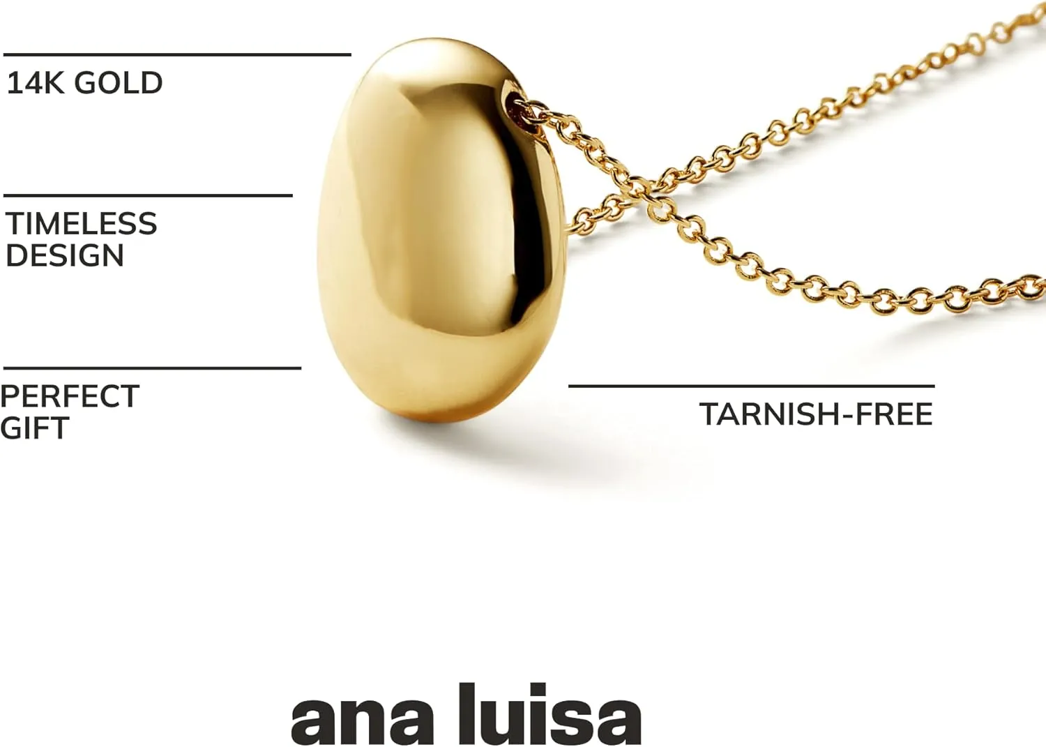 Ana Luisa Pebble Pendant Necklace for Women - 14K Gold Plated and Silver Rhodium Plated Trendy Small & Mini Teardrop Necklace with Lobster Clasp - Hypoallergenic, Water-Resistant, Tarnish-Free Jewelry