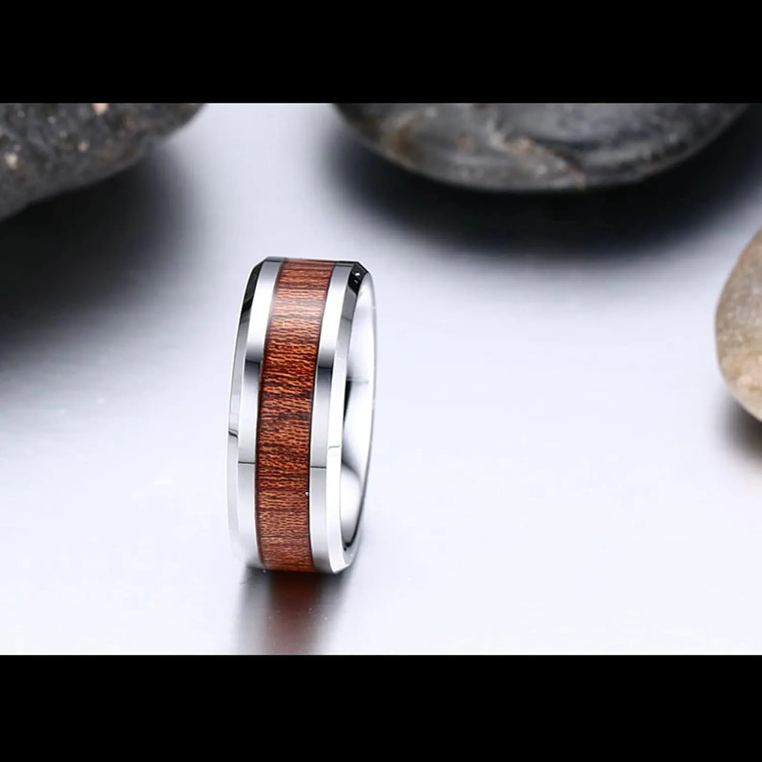 ANAZOZ Tungsten Wedding Band Sets for Couples, Wood Inlay 8MM Silver Ring Bands for Engagement
