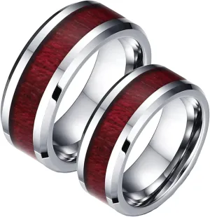 ANAZOZ Tungsten Wedding Band Sets for Couples, Wood Inlay 8MM Silver Ring Bands for Engagement
