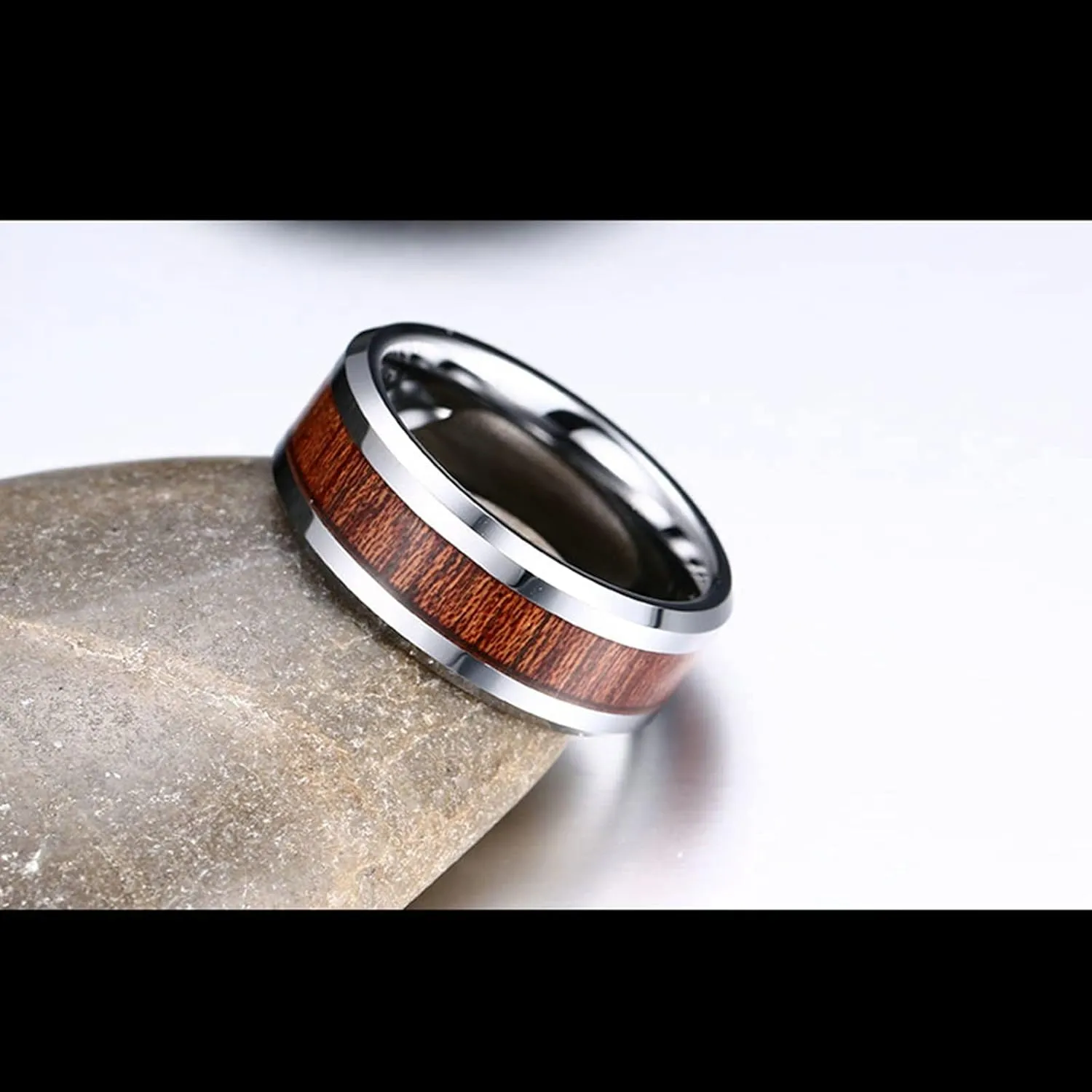 ANAZOZ Tungsten Wedding Band Sets for Couples, Wood Inlay 8MM Silver Ring Bands for Engagement