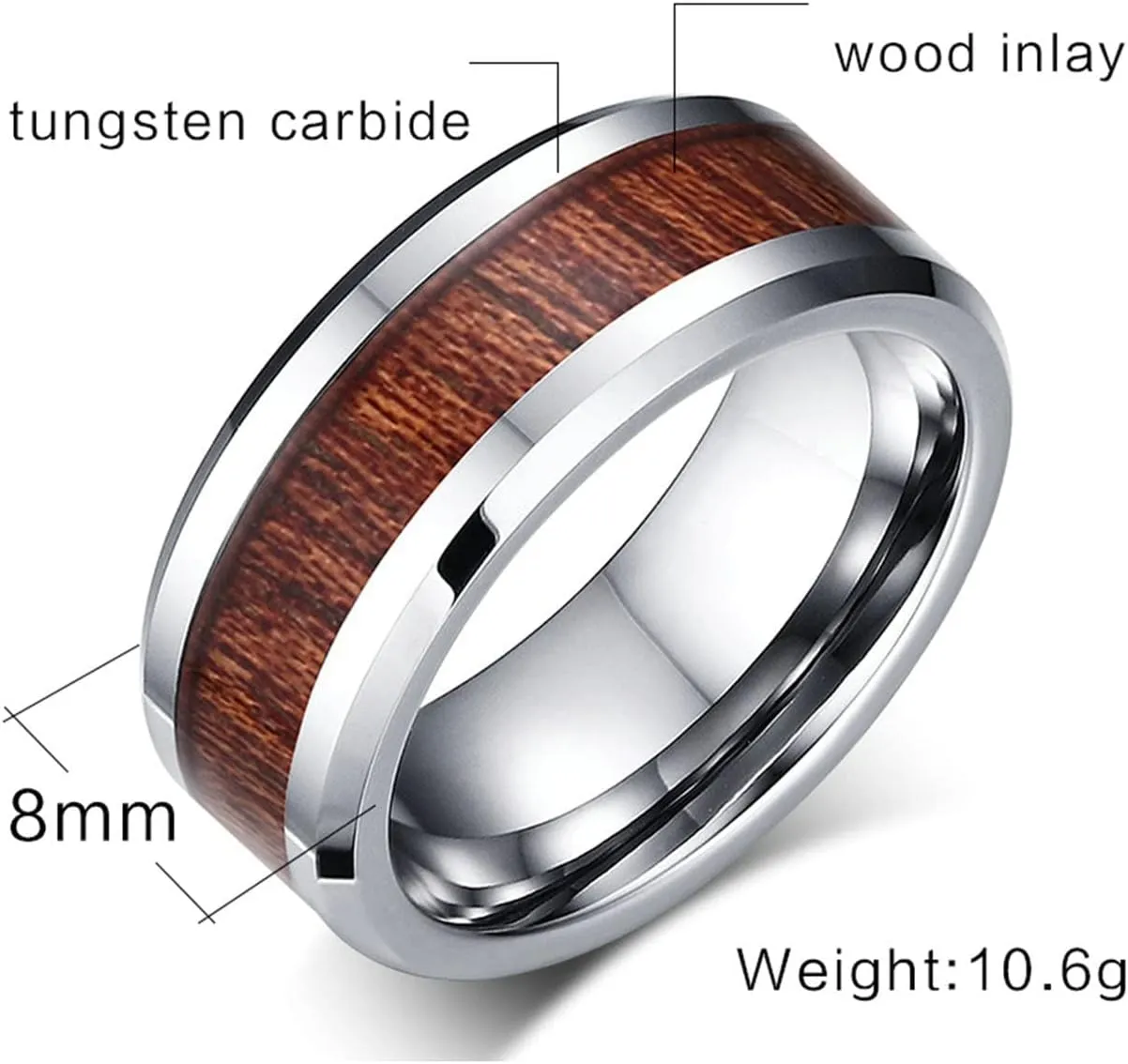 ANAZOZ Tungsten Wedding Band Sets for Couples, Wood Inlay 8MM Silver Ring Bands for Engagement