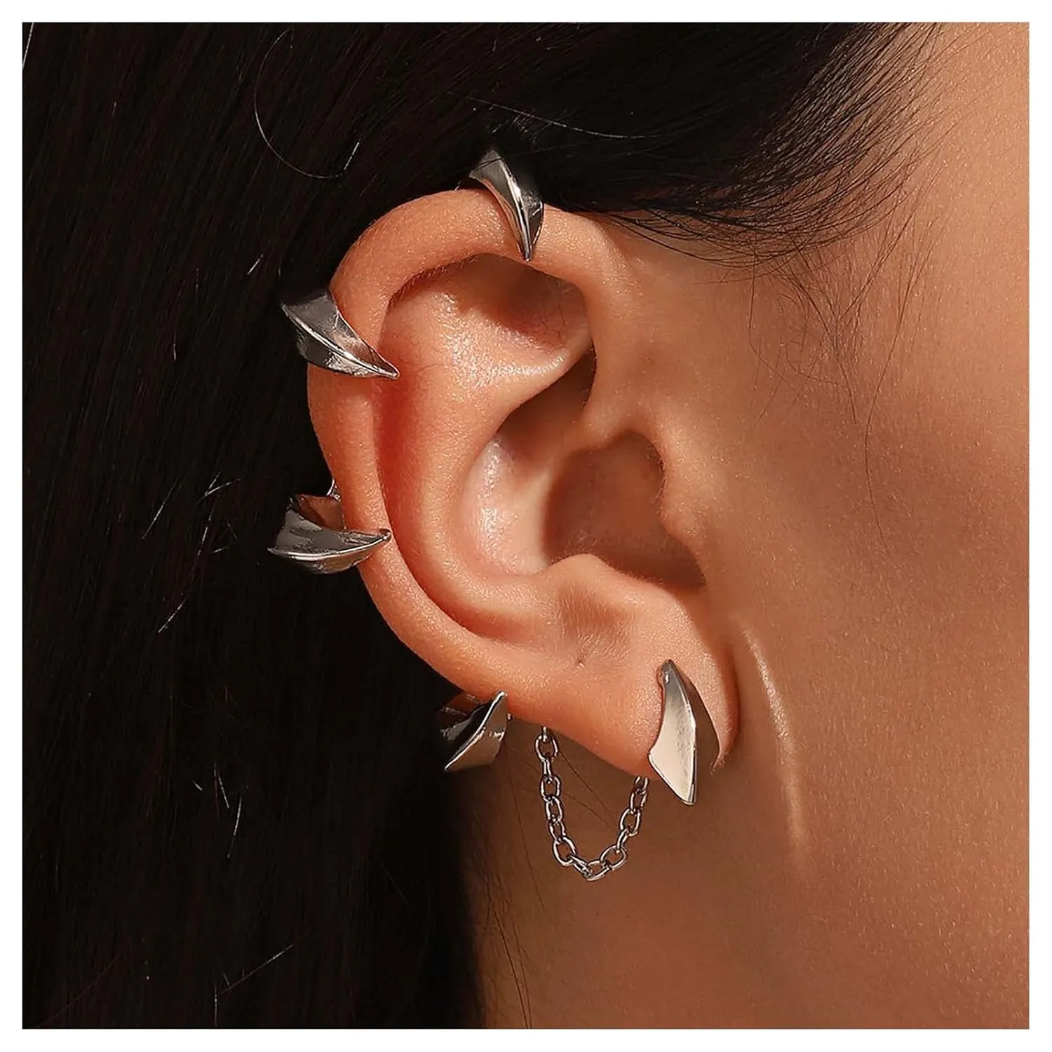Andelaisi Punk Devil Dragon Claw Ear Cuff Earring Gothic Claw Cuff Earrings Silver Devil Claw Wrap Earrings Vintage Cartilage Ear Wrap Earrings for Women