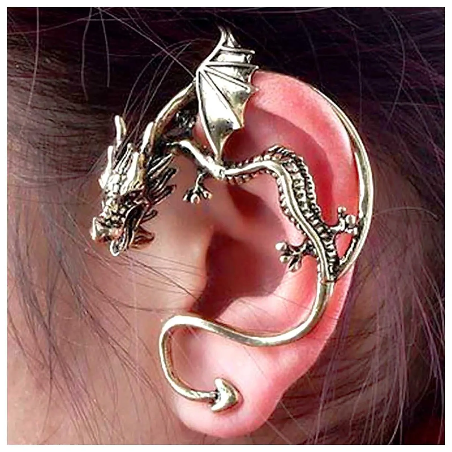 Andelaisi Punk Dragon Ear Cuff Earrings Gold Dragon Cuff Crawler Earrings Gothic Metal Dragon Crawler Cartilage Earring Vintage Ancient Dragon Ear Wrap Earrings Jewelry for Women