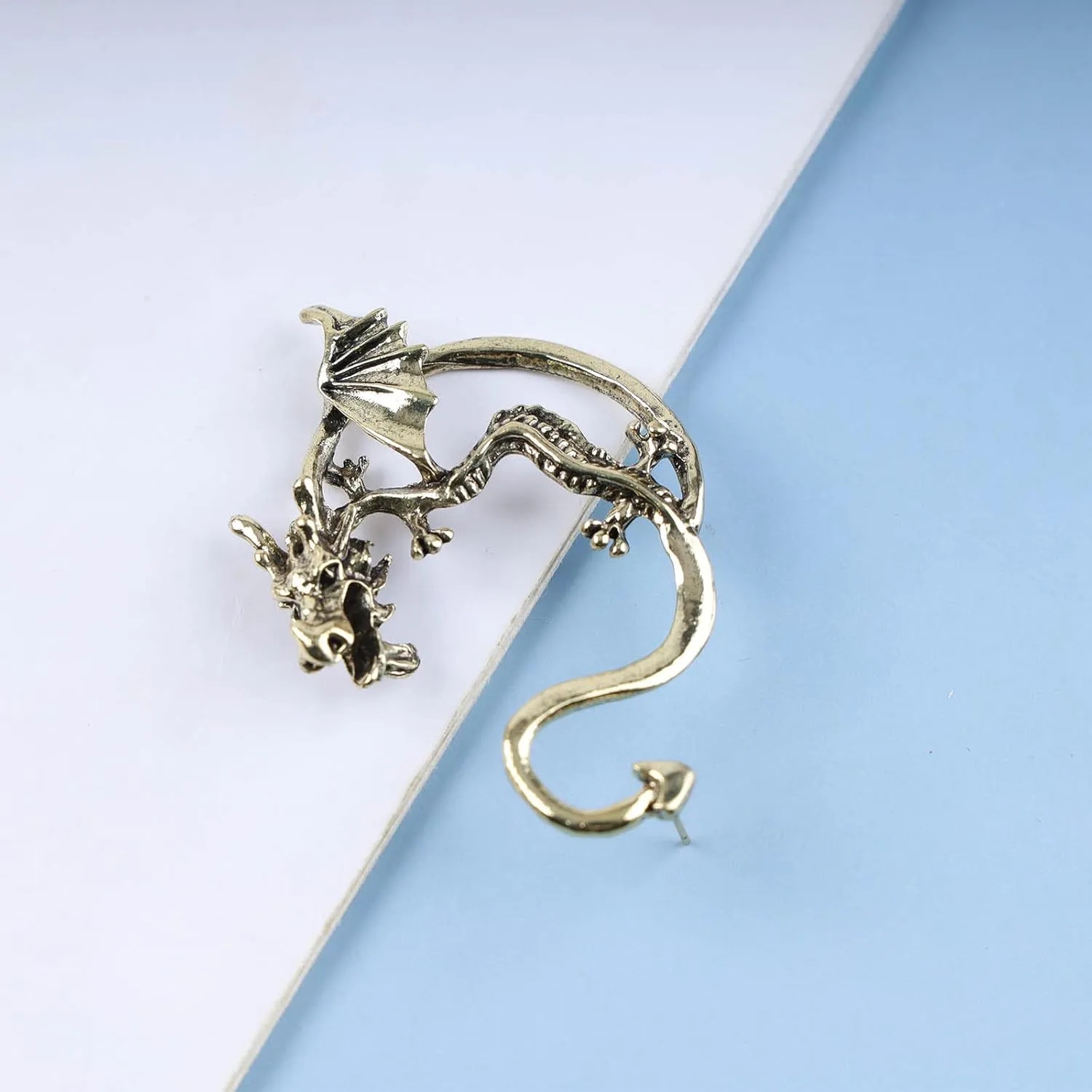 Andelaisi Punk Dragon Ear Cuff Earrings Gold Dragon Cuff Crawler Earrings Gothic Metal Dragon Crawler Cartilage Earring Vintage Ancient Dragon Ear Wrap Earrings Jewelry for Women