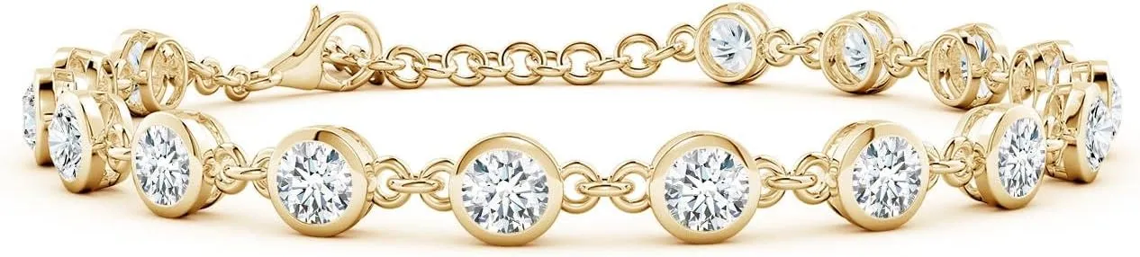 Angara Bezel-Set Round Lab Grown Diamond Tennis Bracelet in 14K Solid Gold | Birthday, Engagement, Anniversary, Wedding Jewelry Gift for Women