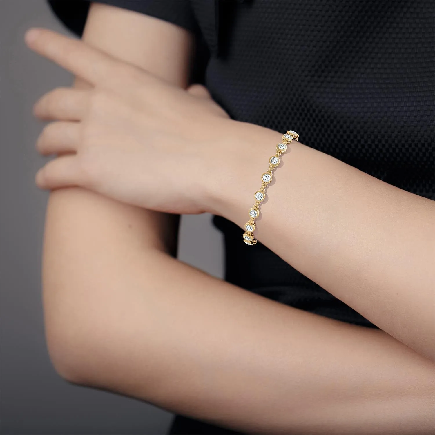 Angara Bezel-Set Round Lab Grown Diamond Tennis Bracelet in 14K Solid Gold | Birthday, Engagement, Anniversary, Wedding Jewelry Gift for Women