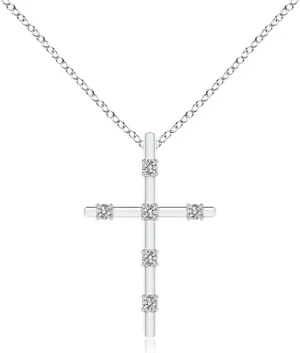 Angara Classic Cross Pendant Necklace with Diamonds in 14K White Gold (1.3mm) - April Birthstone