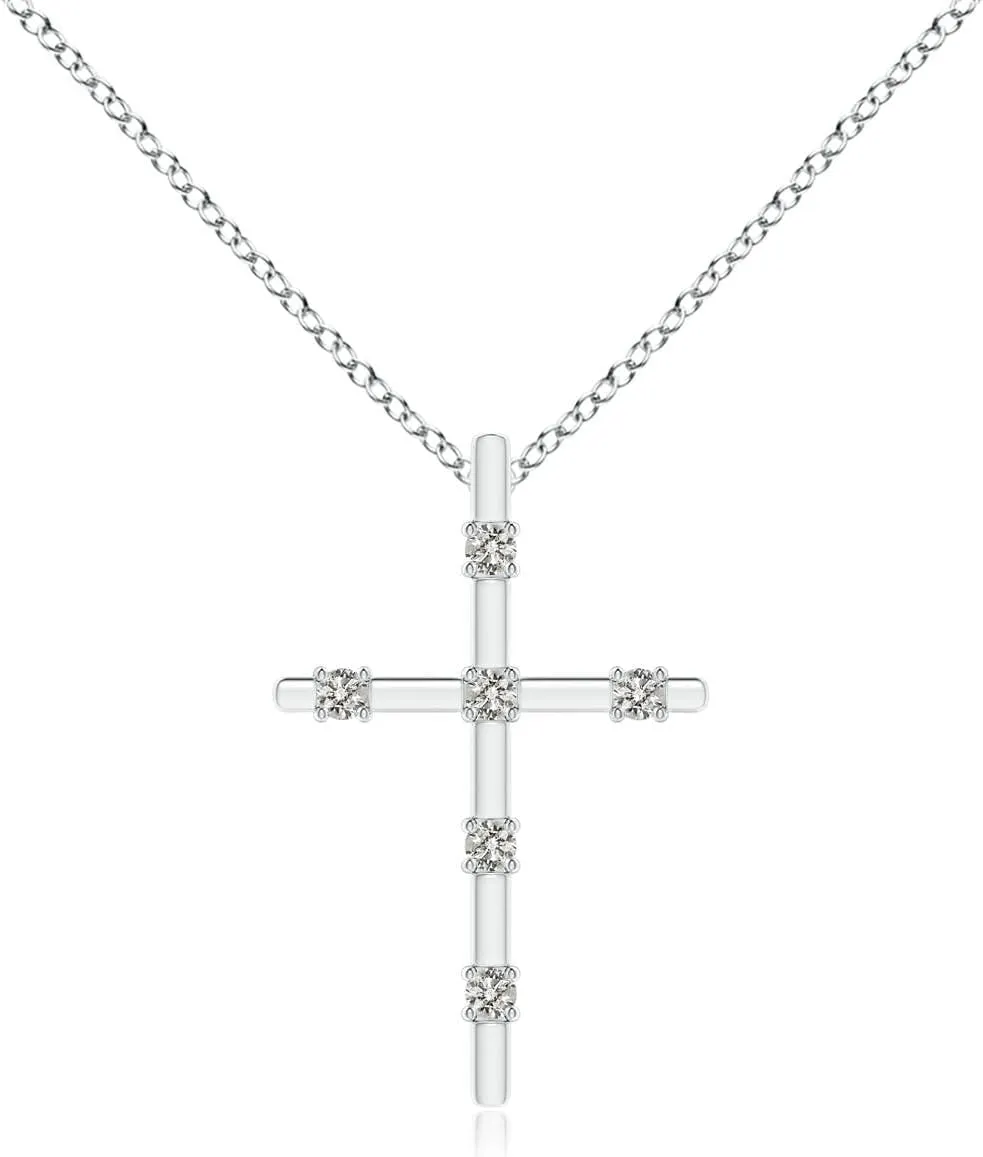 Angara Classic Cross Pendant Necklace with Diamonds in 14K White Gold (1.3mm) - April Birthstone