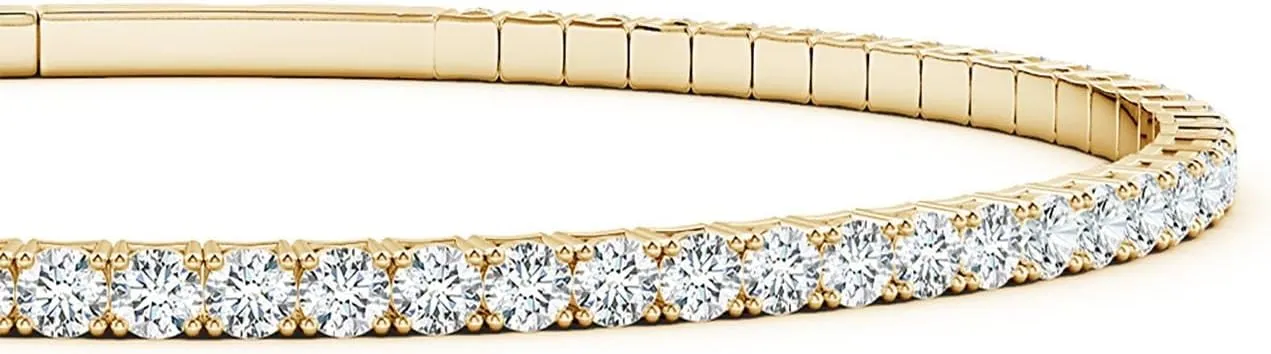 Angara Classic Round Lab Grown Diamond Flex Bangle in 14K Solid Gold | Birthday, Engagement, Anniversary, Wedding Jewelry Gift for Women