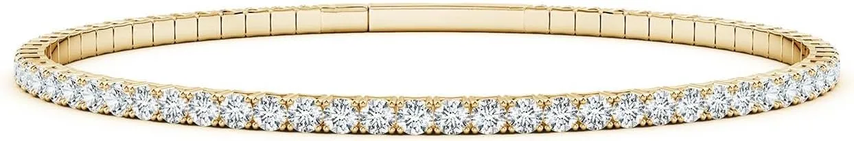 Angara Classic Round Lab Grown Diamond Flex Bangle in 14K Solid Gold | Birthday, Engagement, Anniversary, Wedding Jewelry Gift for Women