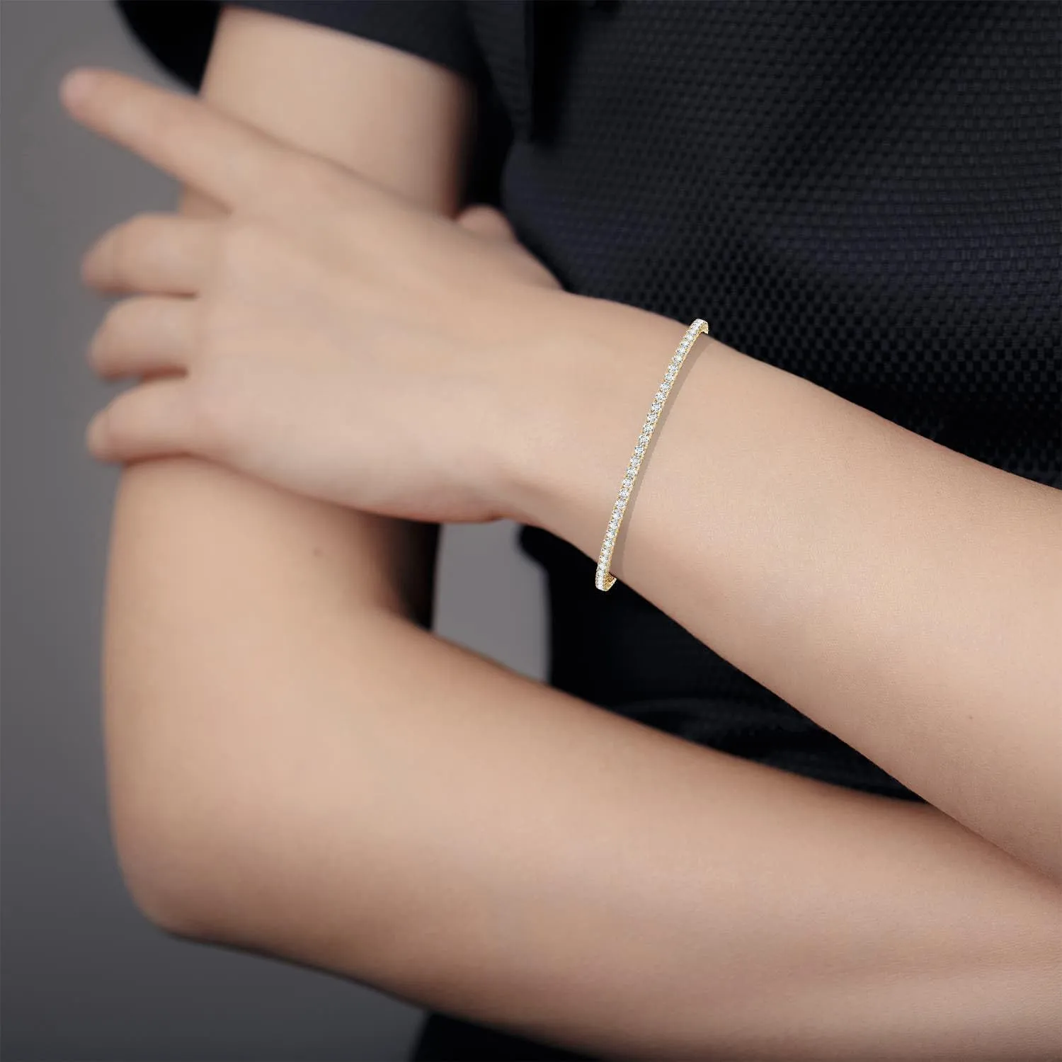Angara Classic Round Lab Grown Diamond Flex Bangle in 14K Solid Gold | Birthday, Engagement, Anniversary, Wedding Jewelry Gift for Women