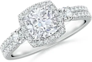 Angara Cushion Lab Grown Diamond Halo Double Shank Engagement Ring in 14K Solid Gold/Platinum | April Birthstone, Birthday, Anniversary, Wedding Jewelry Gift for Women