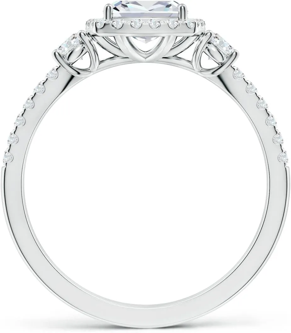 Angara Cushion Lab Grown Diamond Halo Double Shank Engagement Ring in 14K Solid Gold/Platinum | April Birthstone, Birthday, Anniversary, Wedding Jewelry Gift for Women
