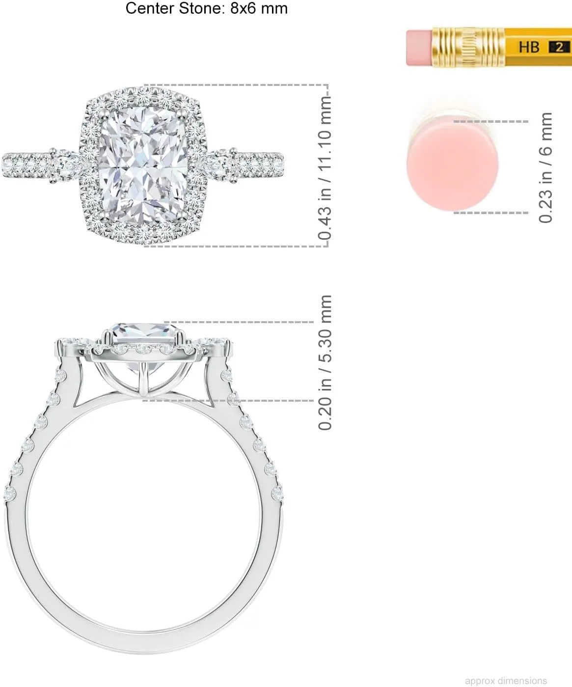 Angara Cushion Rectangular Lab Grown Diamond Halo Side Stone Engagement Ring in 14K Solid Gold/Platinum | April Birthstone, Birthday, Anniversary, Wedding Jewelry Gift for Women