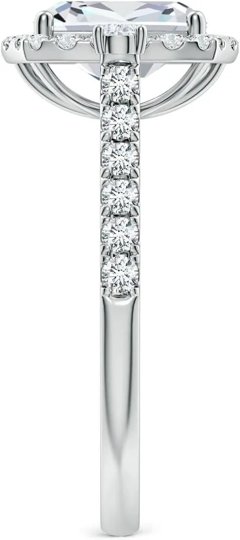 Angara Cushion Rectangular Lab Grown Diamond Halo Side Stone Engagement Ring in 14K Solid Gold/Platinum | April Birthstone, Birthday, Anniversary, Wedding Jewelry Gift for Women