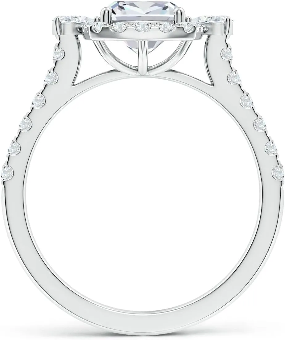 Angara Cushion Rectangular Lab Grown Diamond Halo Side Stone Engagement Ring in 14K Solid Gold/Platinum | April Birthstone, Birthday, Anniversary, Wedding Jewelry Gift for Women