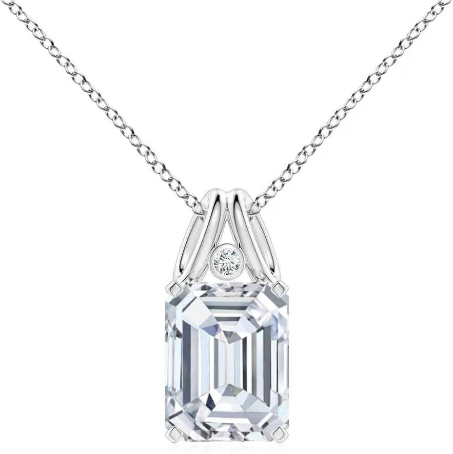 Angara Emerald-Cut Lab Grown Diamond Pendant with Accent in 14K Solid Gold/Platinum | April Birthstone, Birthday, Engagement, Anniversary, Wedding Jewelry Gift for Women