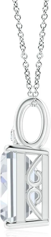 Angara Emerald-Cut Lab Grown Diamond Pendant with Accent in 14K Solid Gold/Platinum | April Birthstone, Birthday, Engagement, Anniversary, Wedding Jewelry Gift for Women