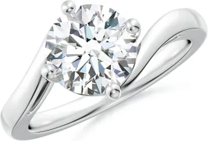 ANGARA IGI Certified 1-5 ct Lab Grown Classic Round Diamond Solitaire Bypass Ring in Silver / 14K Solid Gold/Platinum | April Birthstone, Birthday, Engagement, Anniversary, Wedding Jewelry Gift for Women