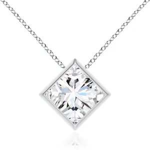 Angara IGI Certified 1-6 ct Bezel-Set Princess-Cut Lab Grown Diamond Solitaire Pendant in 14K Solid Gold/Platinum | April Birthstone, Birthday, Engagement, Anniversary, Wedding Jewelry Gift for Women