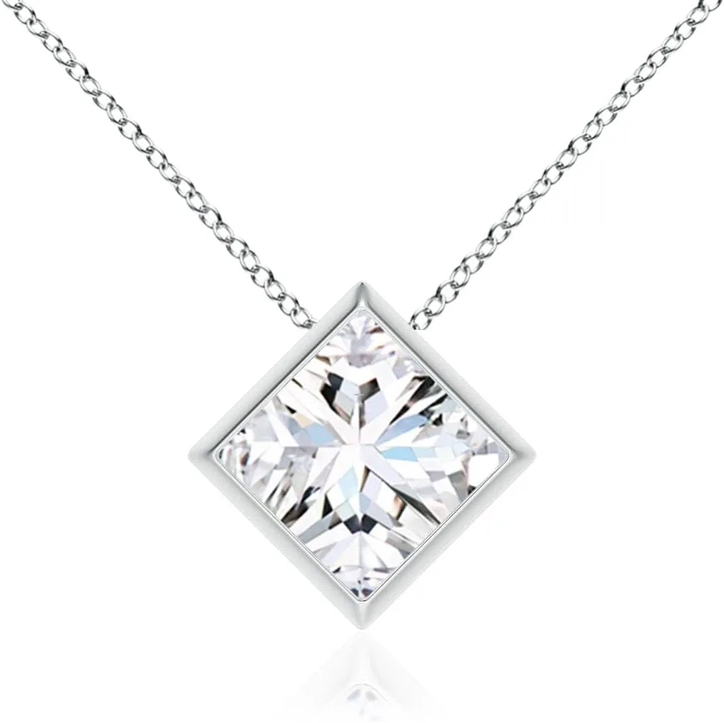 Angara IGI Certified 1-6 ct Bezel-Set Princess-Cut Lab Grown Diamond Solitaire Pendant in 14K Solid Gold/Platinum | April Birthstone, Birthday, Engagement, Anniversary, Wedding Jewelry Gift for Women