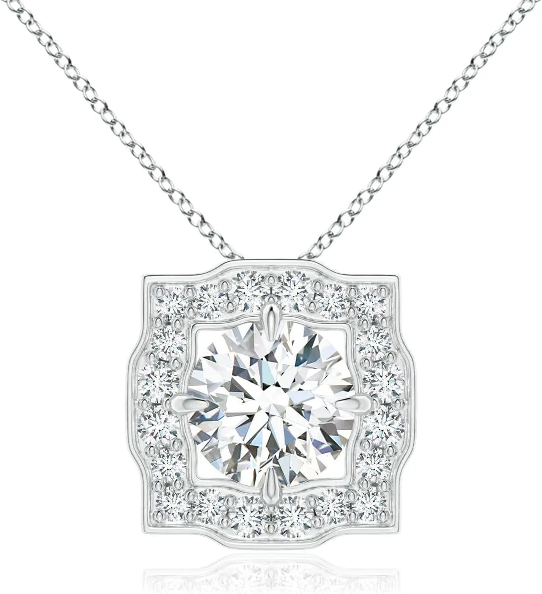 Angara Lab Grown Art Deco Inspired Round Diamond Halo Solitaire Pendant in 14K Solid Gold/Platinum | April Birthstone, Birthday, Engagement, Anniversary, Wedding Jewelry Gift for Women