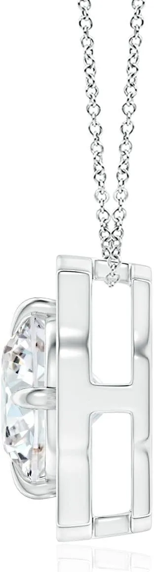 Angara Lab Grown Art Deco Inspired Round Diamond Halo Solitaire Pendant in 14K Solid Gold/Platinum | April Birthstone, Birthday, Engagement, Anniversary, Wedding Jewelry Gift for Women