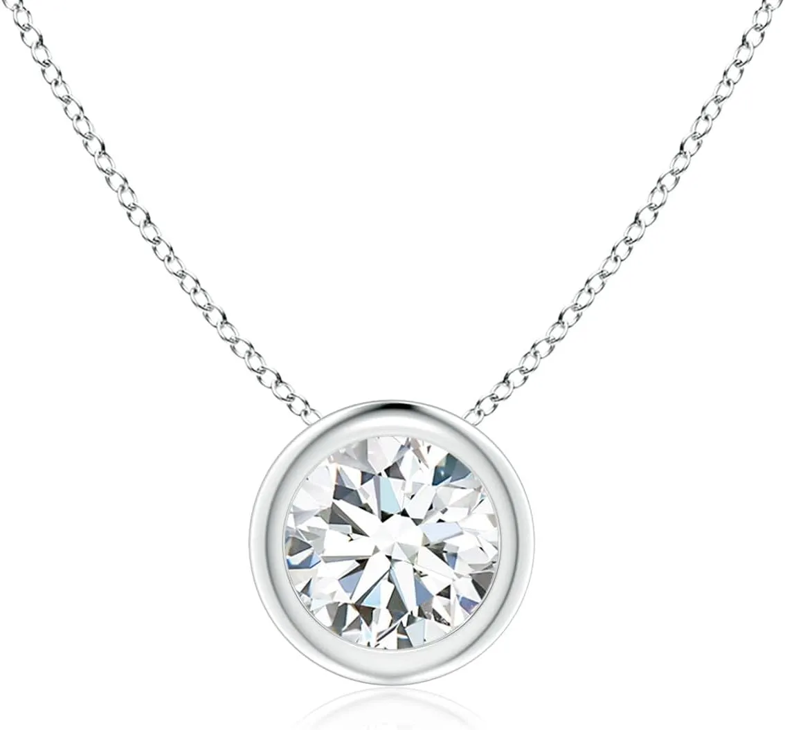 Angara Lab Grown Bezel-Set Round Diamond Solitaire Pendant in 14K Solid Gold/Platinum | April Birthstone, Birthday, Engagement, Anniversary, Wedding Jewelry Gift for Women