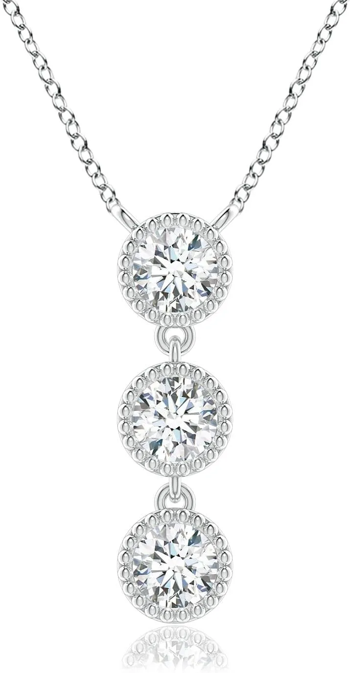 Angara Lab Grown Bezel-Set Three Stone Diamond Necklace in 14K Solid Gold/Platinum | April Birthstone, Birthday, Engagement, Anniversary, Wedding Jewelry Gift for Women