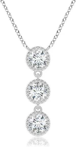 Angara Lab Grown Bezel-Set Three Stone Diamond Necklace in 14K Solid Gold/Platinum | April Birthstone, Birthday, Engagement, Anniversary, Wedding Jewelry Gift for Women