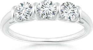 Angara Lab Grown Classic Bar-Set Diamond Three Stone Ring in Silver / 14K Solid Gold/Platinum | April Birthstone, Birthday, Engagement, Anniversary, Wedding Jewelry Gift for Women